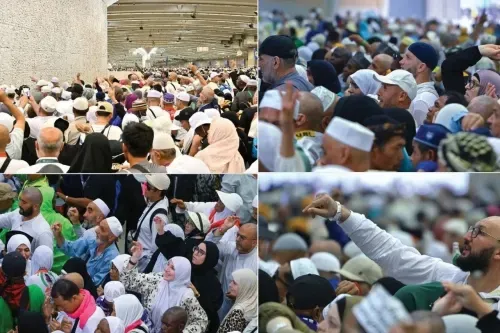 الحجاج يؤدون شعيرة رمي الجمرات في ثاني أيام التشريق بمنى