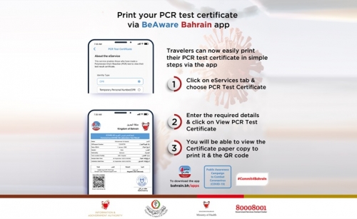 ‘BeAware Bahrain’ app to offer coronavirus PCR test certificate service