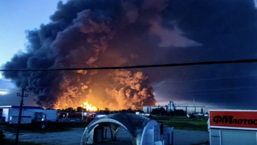 Ukrainian Strike Kills One, Sets Russian Refinery on Fire