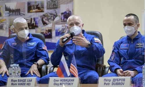 US-Russian trio blast off on mission to space station
