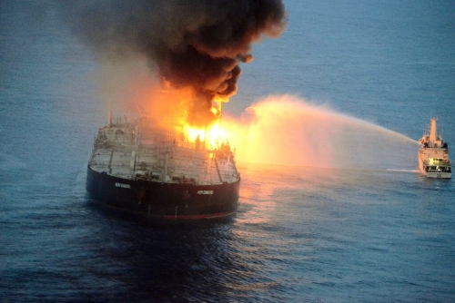 Battle to stop blazing tanker from hitting Sri Lanka coast