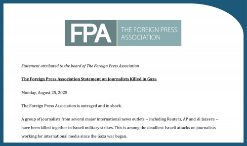 Foreign Press Association Condemns Deadly Strike on Journalists in Gaza