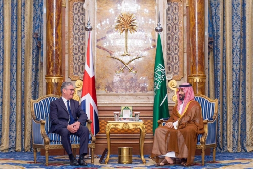 Saudi Crown Prince Mohammed bin Salman welcomes British PM Keir Starmer in Jeddah on Wednesday. Saudi Crown Prince Mohammed bin Salman welcomes British PM Keir Starmer in Jeddah on Wednesday.