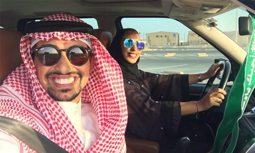 Saudi husband begins teaching his wife how to drive