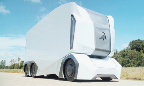 Electric driverless truck on public road Electric driverless truck on public road