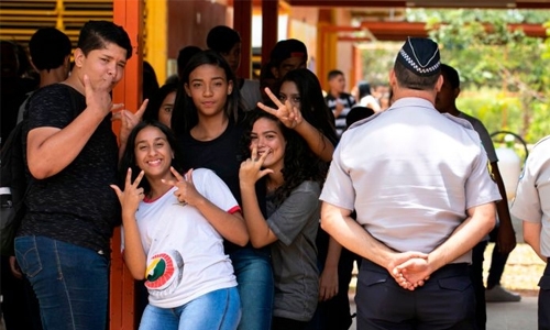 Pupils learn military discipline in Brazil school