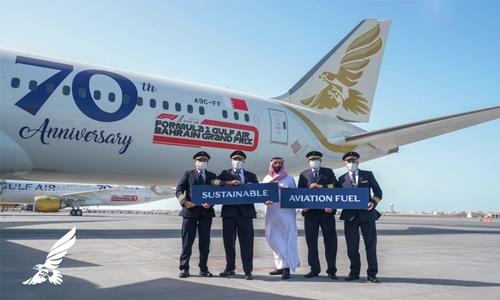 Gulf Air performs lower emission flypast at season opener