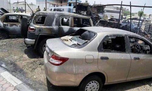 Ras Al Khaimah fire destroys  cars, portacabin  