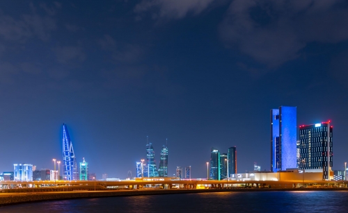 Bahrain Illuminates in Blue to Celebrate Kuwait’s National and Liberation Day, Showcasing Deep Fraternal Ties