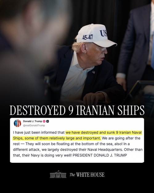 US Destroyed Nine Iranian Ships, Says Trump US Destroyed Nine Iranian Ships, Says Trump