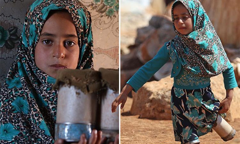 Heartbreaking plight of a Syrian girl using sardine tin can legs 