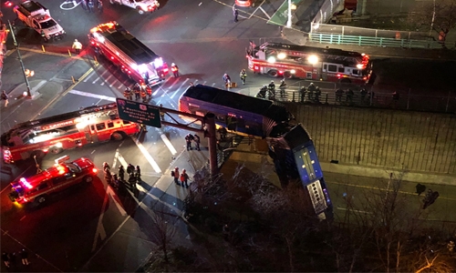 Nine injured as bus left dangling from highway in New York
