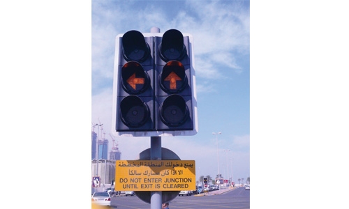 Flashing traffic lights on way