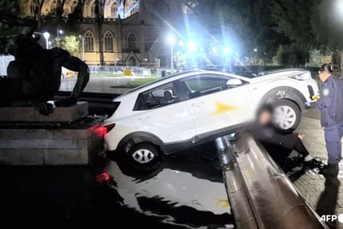 Frenchman eating McDonald's crashes into historic Sydney fountain 
