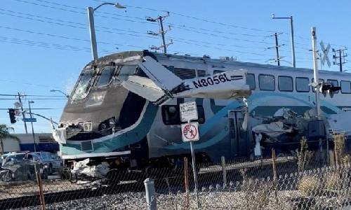 Plane hit by train after crashing on train tracks in California Plane hit by train after crashing on train tracks in California