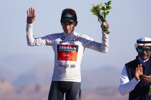Bahrain Victorious’ Buitrago on stage four podium in Saudi Tour