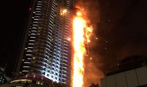 Huge fire breaks at a hotel near Dubai’s Burj Khalifa