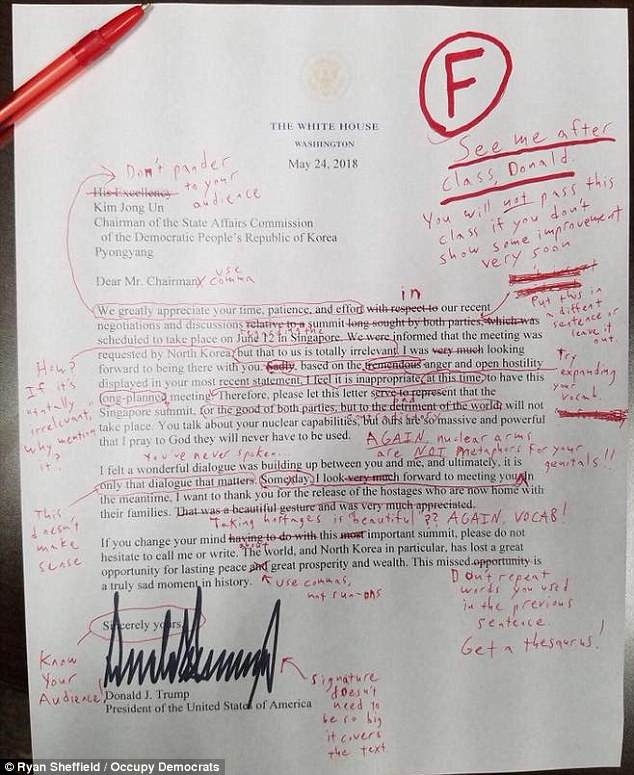 Hilarious corrections made to Donald Trump’s letter go viral