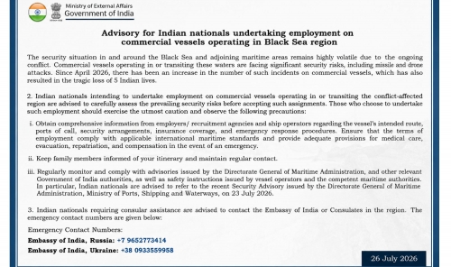India Issues Black Sea Safety Advisory for Seafarers India Issues Black Sea Safety Advisory for Seafarers