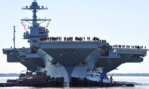 US Navy rolls out new aircraft carrier USS Gerald R. Ford 