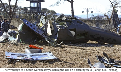 Three killed in S. Korea military chopper crash Three killed in S. Korea military chopper crash
