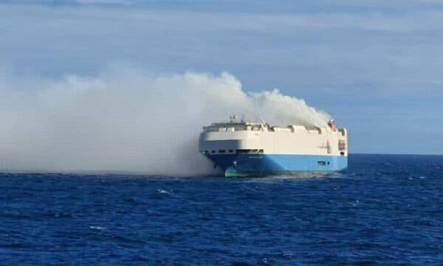 Burning cargo ship carrying 4000 luxury cars adrift mid-Atlantic ocean