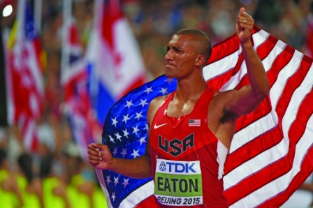 Eaton roars to gold in decathlon world record Eaton roars to gold in decathlon world record