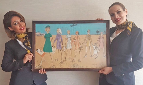 Original 1960’s Gulf Air uniform sketch on display
