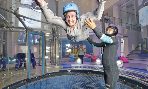 86 year-old lady flies at Gravity Indoor Skydiving