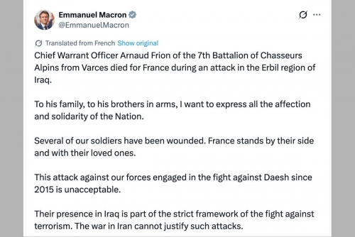 French Soldier Killed in Drone Attack in Iraq’s Erbil, Several Wounded