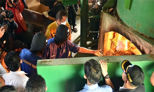 Indonesian police start burning massive drug haul