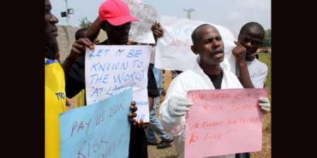 700 Liberian Ebola workers protest for hazard pay 700 Liberian Ebola workers protest for hazard pay