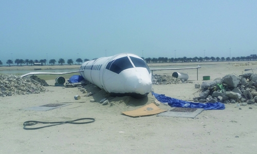 Airplane replica used for drill yet to be removed