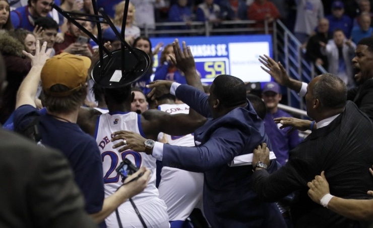 Big 12 suspends 4 players from KU-KSU brawl 25 games total Big 12 suspends 4 players from KU-KSU brawl 25 games total