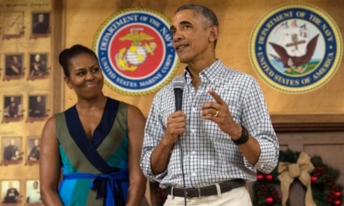Obama pays last presidential holiday visit to Hawaii marine base