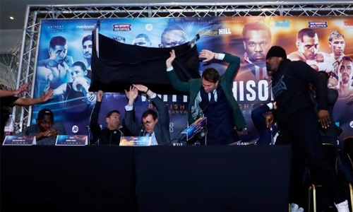 Chisora throws table at opponent Whyte Chisora throws table at opponent Whyte