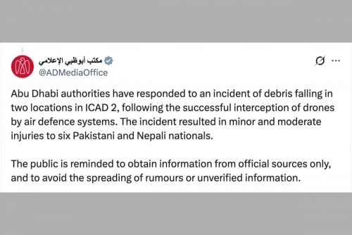 Six Injured in Abu Dhabi After Debris Falls From Intercepted Drone