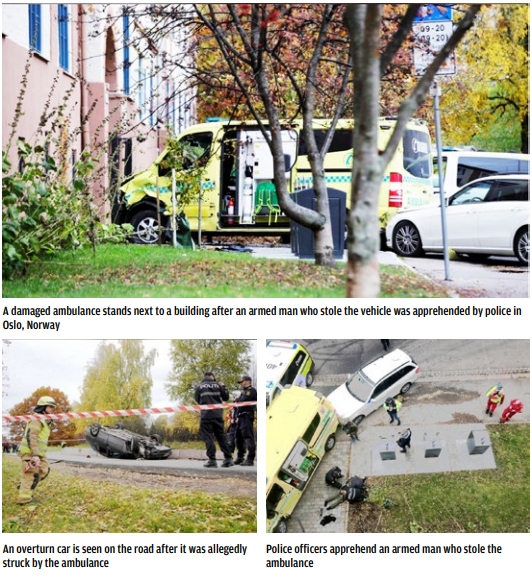 Armed man hits pedestrians with hijacked ambulance in Oslo Armed man hits pedestrians with hijacked ambulance in Oslo