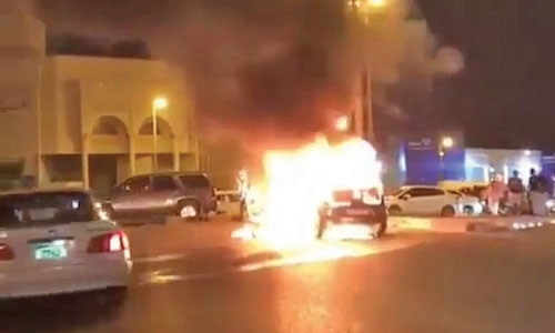 Car catches fire in Bahrain Car catches fire in Bahrain